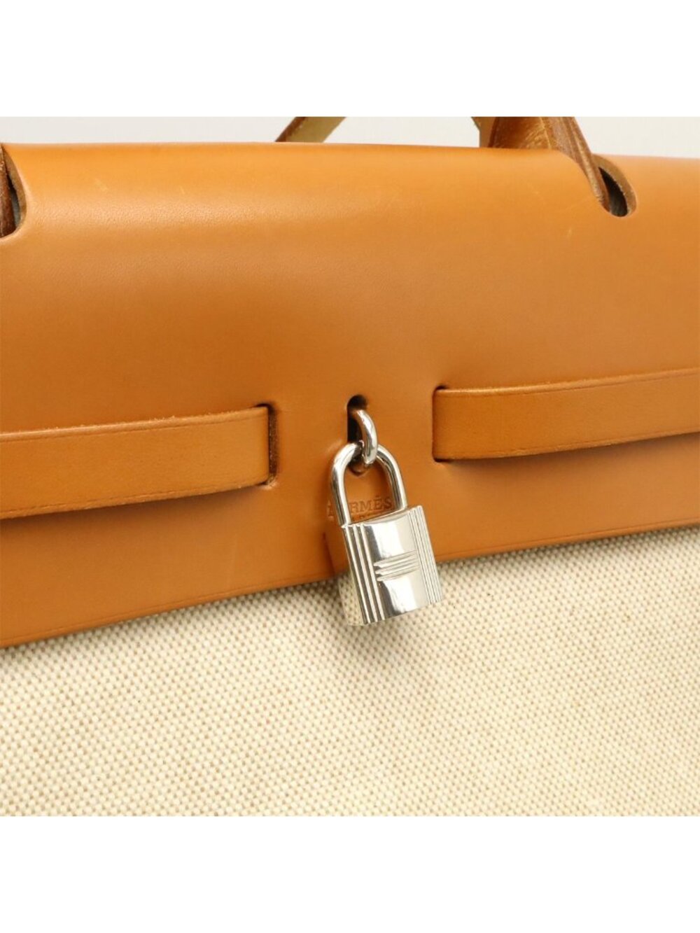 Hermes Herbag MM 2-Way Shoulder Bag Toile Ash Leather Natural Camel Silver - Picture 6 of 9